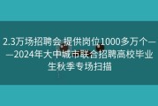 2.3万场招聘会 提供岗位1000多万个——2024年大中城市联合招聘高校毕业生秋季专场扫描