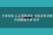  分享经验 么么都莱游戏 有挂没有详细开挂教程分享 知乎