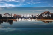 教程辅助“中天游戏有挂没”详细开挂教程分享 知乎