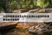 小程序销售话术怎么开口去讲&amp;小程序的销售要怎样才能做好