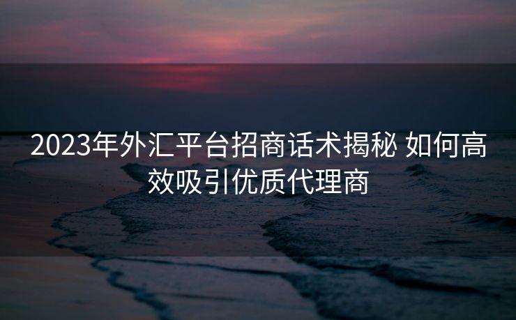 2023年外汇平台招商话术揭秘 如何高效吸引优质代理商