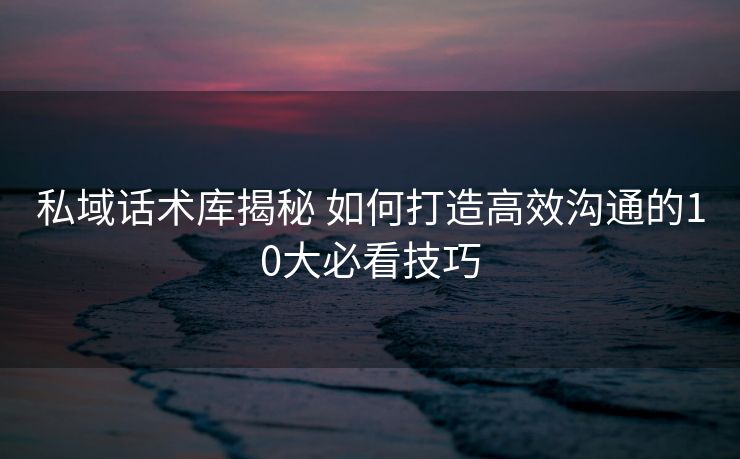 私域话术库揭秘 如何打造高效沟通的10大必看技巧 私域话术库揭秘 如何打造高效沟通的10大必看技巧