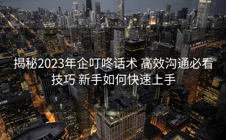揭秘2023年企叮咚话术 高效沟通必看技巧 新手如何快速上手 揭秘2023年企叮咚话术 高效沟通必看技巧 新手如何快速上手
