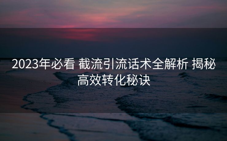 2023年必看 截流引流话术全解析 揭秘高效转化秘诀 2023年必看 截流引流话术全解析 揭秘高效转化秘诀