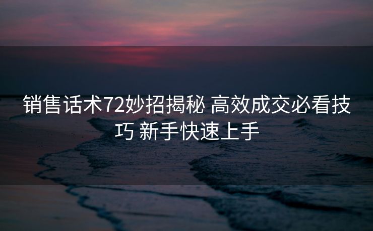 销售话术72妙招揭秘 高效成交必看技巧 新手快速上手