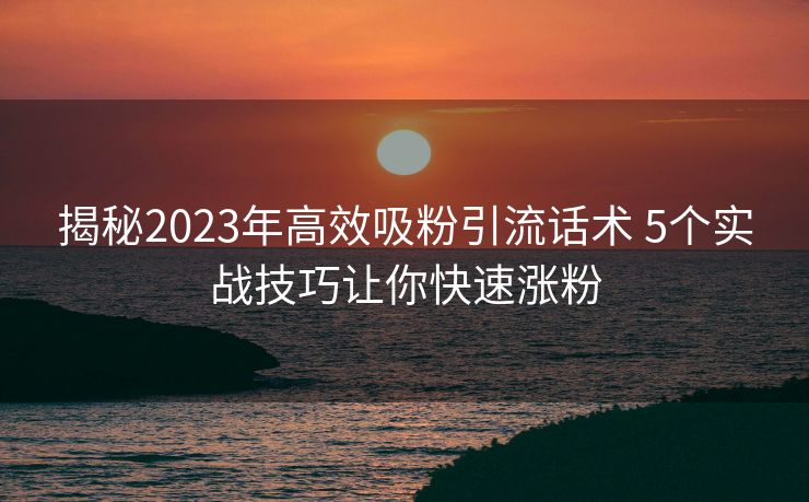 揭秘2023年高效吸粉引流话术 5个实战技巧让你快速涨粉