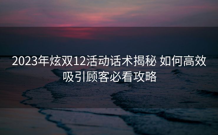 2023年炫双12活动话术揭秘 如何高效吸引顾客必看攻略 2023年炫双12活动话术揭秘 如何高效吸引顾客必看攻略