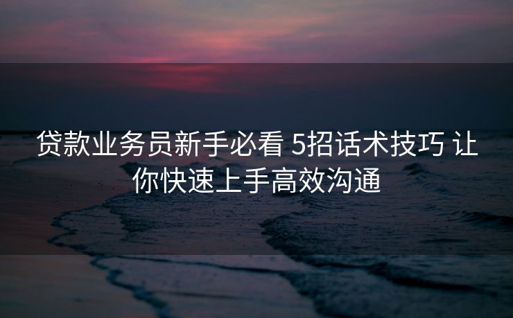贷款业务员新手必看 5招话术技巧 让你快速上手高效沟通 贷款业务员新手必看 5招话术技巧 让你快速上手高效沟通