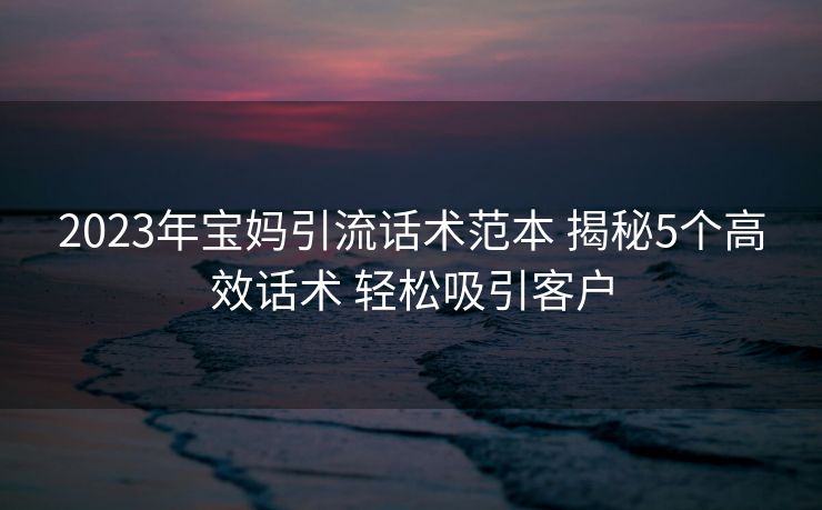 2023年宝妈引流话术范本 揭秘5个高效话术 轻松吸引客户 2023年宝妈引流话术范本 揭秘5个高效话术 轻松吸引客户