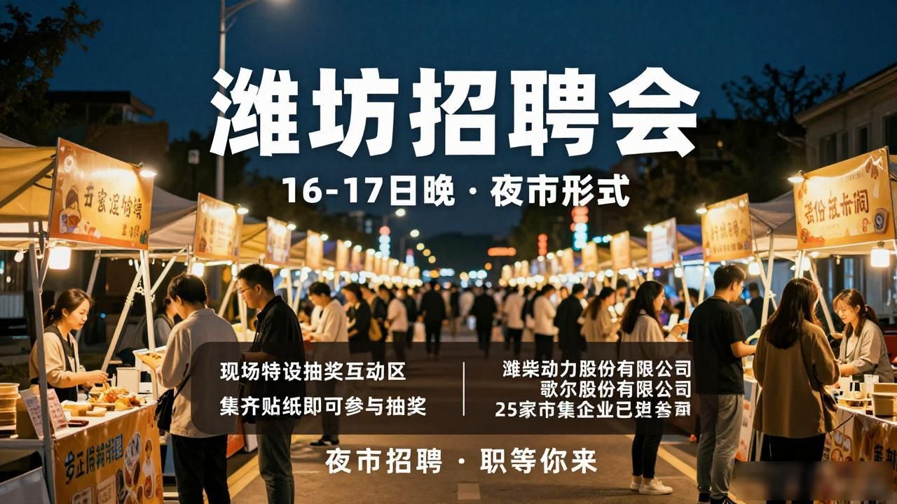 2026年金秋招聘月 潍坊招聘会 夜市招聘 潍坊市文化艺术中心南广场 重点行业招聘区 链主企业专区 就业创业服务区 政策咨询专区 AI面试专区 工_招聘会